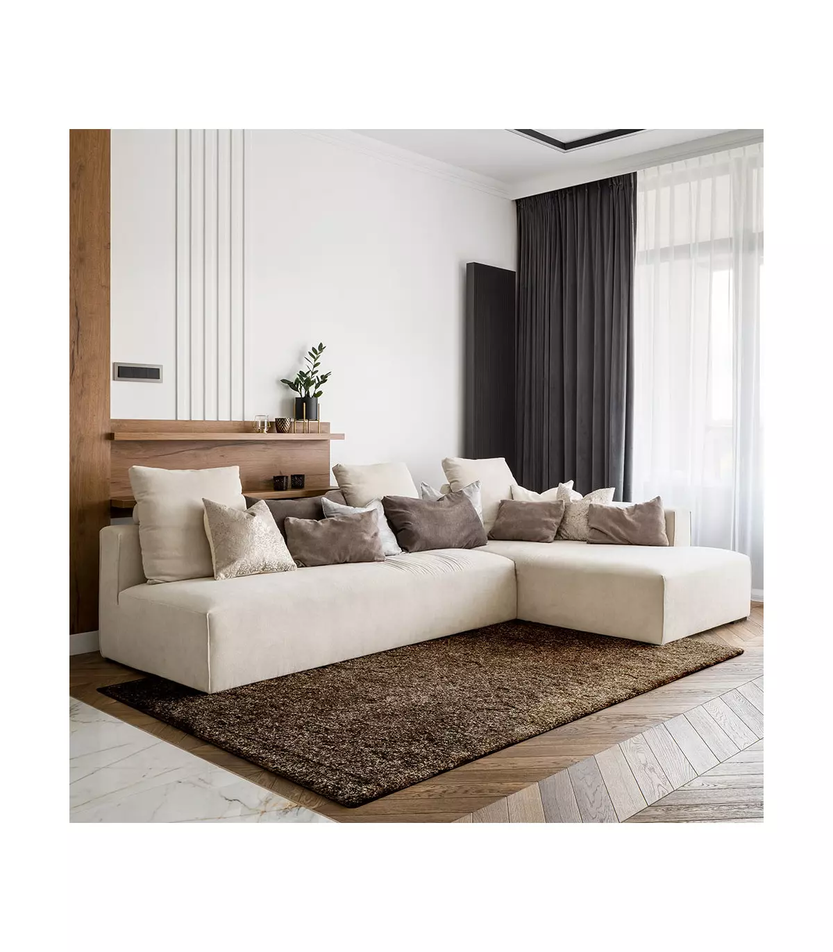 Tappeto moderno salotto o camera da letto, design tinta unita marrone